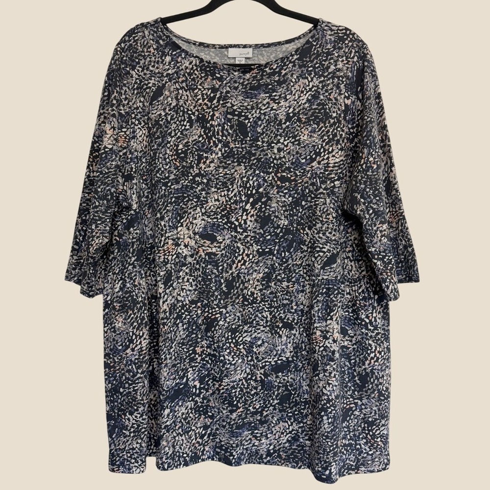 Pure Jill Womens XL Short Sleeves Tunic Top Cotton Blend Gray White and Lavender